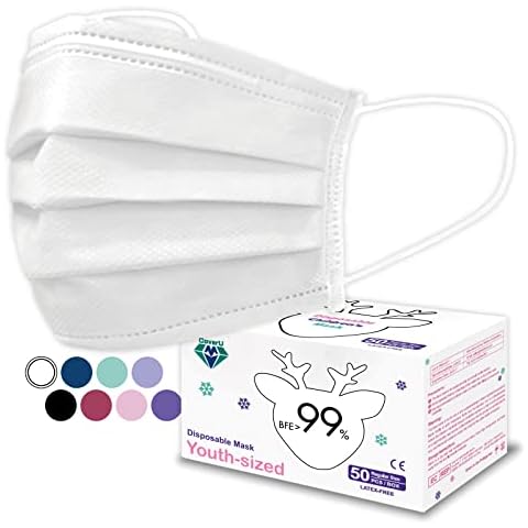 Medtecs Kids Face Mask Disposable - 2 Sizes Option (Child/Youth) - Comfy 3-Ply Breathable Children Masks, The Better Choice - Youth | White Cover