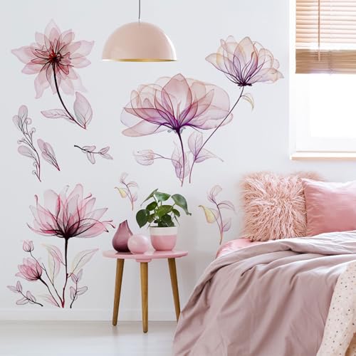 CharmFlo Watercolor Flowers Wall Decals - Removable Vinyl Peel & Stick Floral Wall Art for Girls Boys Nursery Bedroom Living Room Decor