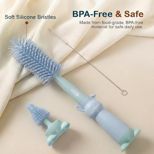 Image of TONY STARK Baby 3-in-1 Silicone Bottle Cleaning Brush Set | 360 Rotatable Handle, BPA-Free Soft Bristles for Cleaning Bottles, Nipples & Pacifiers Safely (Blue)