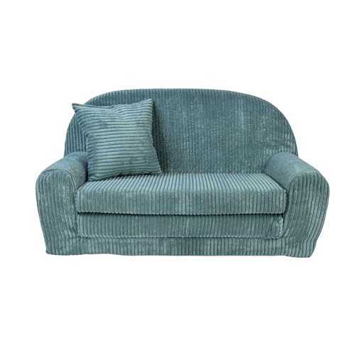 FORTISLINE Canapé Enfant Convertible avec Rallonge – Canapé Pliable en Velours Côtelé avec Coussins – Canapé Lit Enfant en Mousse – Housse Lavable – Certifié Oeko-TEX