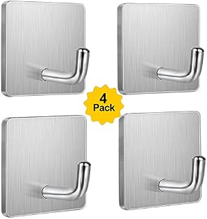 Budding Joy Adhesive Hooks Heavy Duty Stick on Wall Door Cabinet Stainless Steel