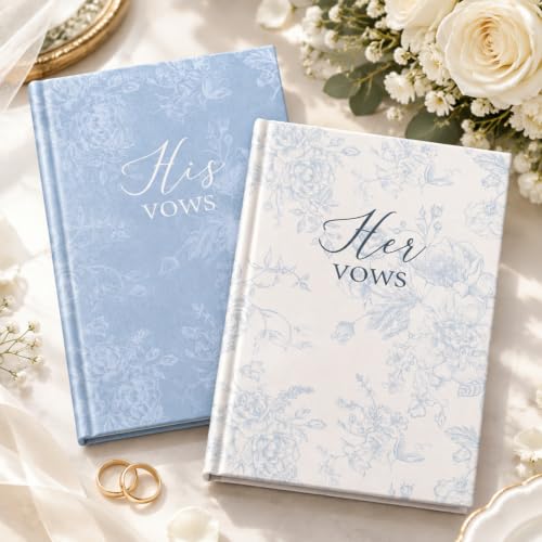Engrowtic Hardcover Wedding Vow Books His and Hers, Premium, Blue, Floral | Hardcover Vow Book Keepsake Essentials, 6.06 x4.17 Inch, Elegant Design for Bride Groom Ceremony, Premium Engagement Gift