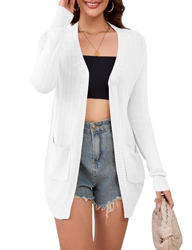 Image of Womens Open Front Lightweight Cardigans Oversized Two Pockets Long Sleeve Knit Sweaters