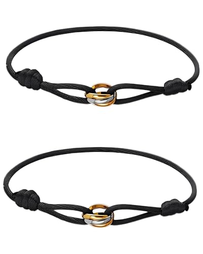 Fokroin bracelet en corde de voile fait à la main et tressé, bracelet minimaliste, 100% étanche et réglable, Bracelets Cadeaux pour Lui et Elle, Acier...
