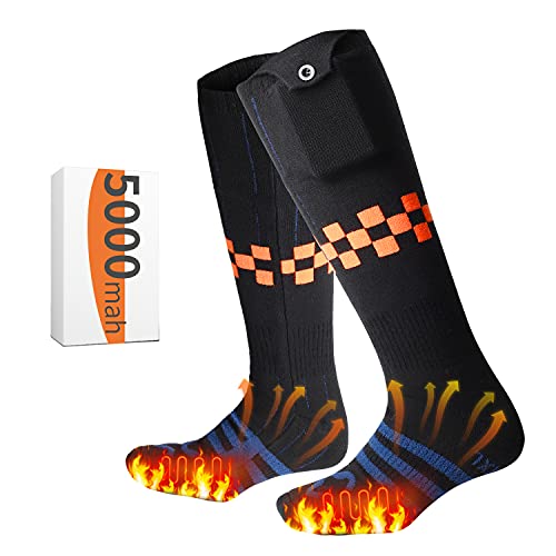 JAPUSOON Heated Socks for Men & Women, Upgraded 5000mAh Battery Rechargeable Washable Electric Thermal Socks Warm Winter Cold Weather Heating Socks for Outdoor Riding Camping Hiking Hunting & Skiing.