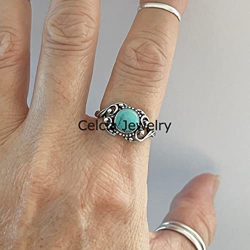 Bague turquoise véritable bague de déclaration argent sterling minimaliste - 5