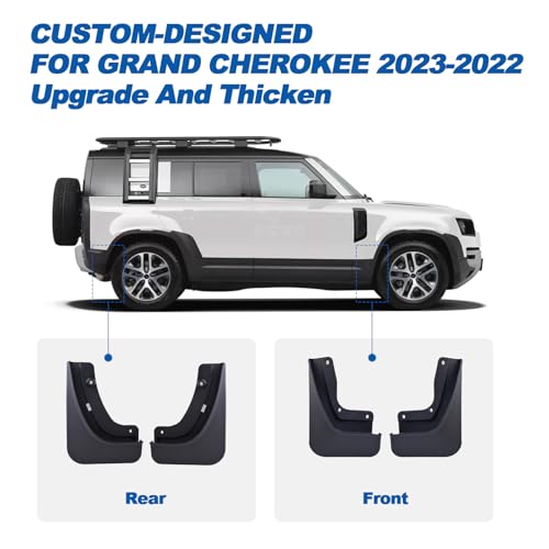 Image of Mud Flaps Compatible with Grand Cherokee 2024 2023 2022 Splash Guard Front & Rear No Drilling (Non L) Mud Flaps Compatible with 5th Gen Jeep Grand Cherokee 2022-2024 Exterior Accessories 4PCS