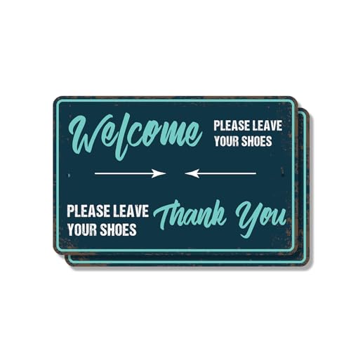 Welcome Please Leave Your Shoes and Worries at the Door (2 Pack) 8 Inch x 12 Inch Novelty Plastic Sign Durable UV Protected Perfect for Entryways Homes Fun Gift for Friends Crafted in the USA -  SignMission, Z-2PACK-5134