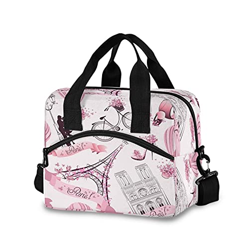 Tropicallife Lunch Bag Insulated Eiffel Tower Paris Bicycle Large Lunch Box Meal Prep Women, Pink Butterfly Reusable Lunch Cooler Tote Bag With Adjustable Shoulder Strap For Men Adult Work Kids Girls #TOP11