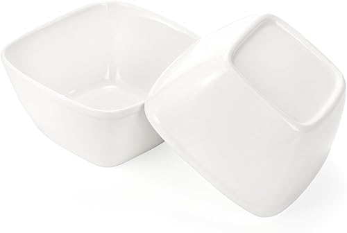 Miniatura 4 de ZENFUN Juego de tazón cuadrado de 10 onzas, cuencos de ramekin de Pocelain con soporte de estante de metal, platos pequeños blancos, bandeja para