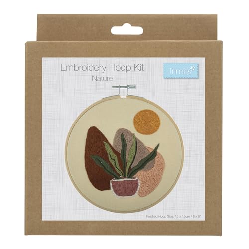 Trimits Embroidery Hoop Kits - 15cm 6” Beginner Starter Set, Includes Bamboo Hoop Threads Cloth Needle Backing & Instructions, Nature - Image 2
