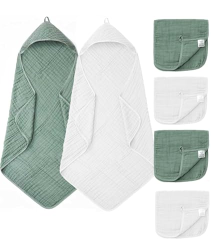 Image of 6 PCS Baby Towels and Washcloths Set, 2 PCS Baby Hooded Towels & 4 PCS Washcloths Set, Ultra Soft & Highly Absorbent Bath Bath Towel for Newborn, Infant & Toddler