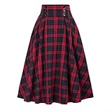Falda larga a cuadros escoceses para mujer, verde o azul para uso diario (XL rojo)