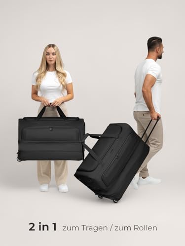 Grand sac de voyage REDOLZ Duffle Essentials extensible noir avec roulettes intégrées