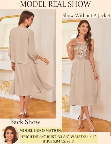 GRACE KARIN Wedding Guest Dress Mother of The Bride Dresses Two Piece Formal Sequin Dress with Jacket Tea Length 20253
