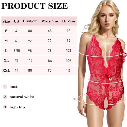 Risipu Sexy Lace Teddy Lingerie Women's One Piece Lingerie Date Night Anniversary and Valentine's Day Options for Women of All Shapes and Sizes (Red,S) - Image 6