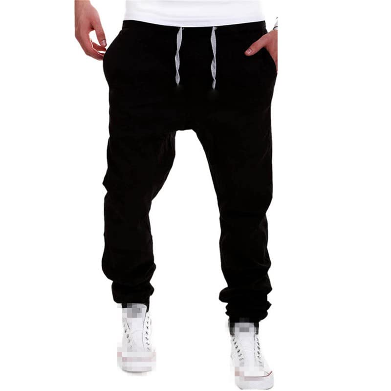 Mens Jogger Drawstring Pants Elastic Waist Casual Pants Lightweight Cargo Jogger Pants with Pockets (XX-Large,Black)