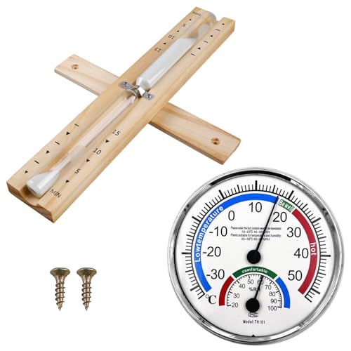 Sauna Sanduhr 15 Minuten Mit Hygrothermograph, Sanduhr Sauna, Drehbare Sauna Uhr Holz, Holz Saunauhr Für Alle Umgebungen
