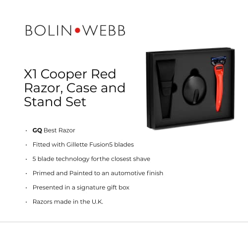 Bolin Webb Handle with Razor Stand and Waterproof Travel Case in Red. Fitted with Gillette Fusion5 Blade Cartridge. Made in England. Style is X1 - Image 3