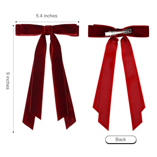 2PCS Velvet Hair Bows Ribbon Hair Clip Wine Red Green Accessories Ponytail Holder Accessories Slides Metal Clips Hair Bow for Women Girls Toddlers Teens Kids - Thumbnail 3
