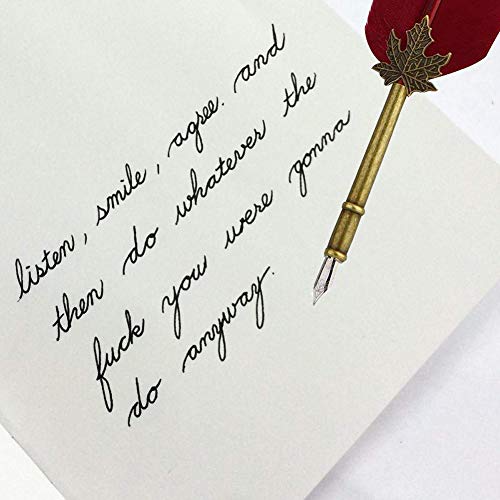 Feather Quill Pen Vintage Feather Dip Ink Pen Set Copper Pen Stem Writing Quill Pen Calligraphy Pen As Christmas Birthday Gift Set (Wine Red) #TOP2