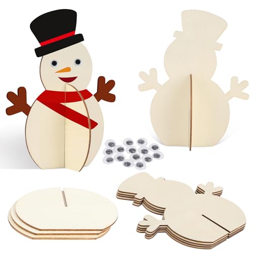 Wolkstello Manualidades Navidad para Niños, 10 Piezas 3D Muñeco de Nieve Madera, Manualidades Navideñas Creativas, Adornos Navidad Madera Para Pintar, DIY Decoración para Navidad Invierno
