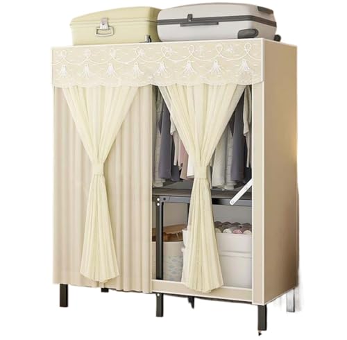 NESPIQ Armario para dormitorio, armario plegable con cortina, armarios portátiles para colgar ropa, armario de metal para el hogar y apartamento (amarillo, 80 x 46 x 170 cm)