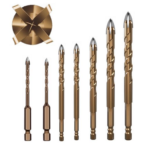 Image of Serplex 7pcs Drill Bit Set Alloy Steel Drill Bits 3mm to 12mm Hex Shank Drill Bits High Impact Power Drill Carbide Tips Concrete Drill Bit Set for Glass, Tile, Brick, Cement, Concrete, Plastic, Wood