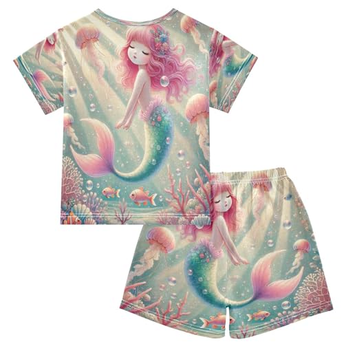 Mermaid Jellyfish Pinkish Pajama Set Short Sleeve Sleepwear Soft Pajamas Shorts Sets Cotton PJS 5Y2