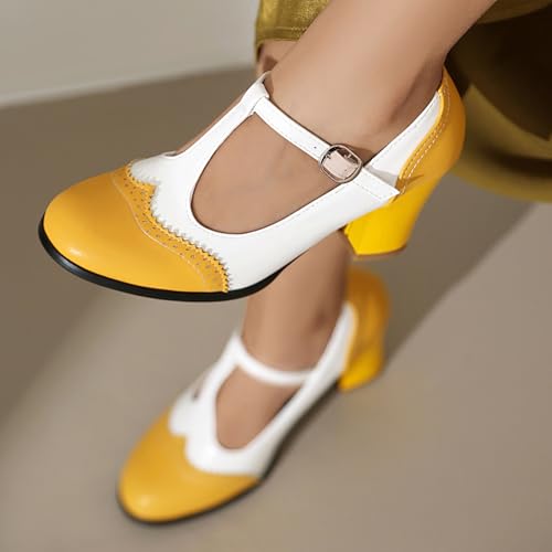 Chaussures Merceditas t-strap rétro Lizoleor à bout rond et talon large - 6