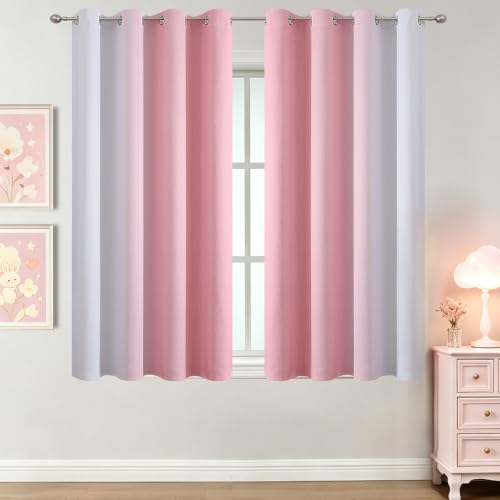 Image of Estelar Textiler Pink and Greyish White Ombre Blackout Curtains 54 Inch Long for Kids Bedroom, Room Darkening Thermal Insulated Grommet Gradient Window Drapes for Living Room /Nursery, 52Wx54L,2 Panels