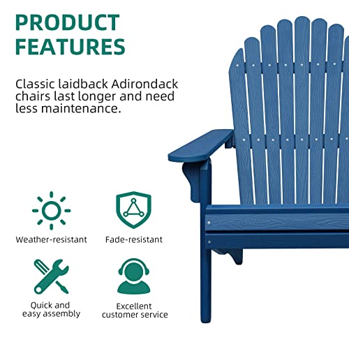 Dwvo Deluxe Oversized Adirondack Chair, Weather Resistant Poly Resin Fire Pits Chair, Wood Grain Polystyrene Outdoor Chairs For Patio Pool Deck Lawn And Garden, Navy Blue #TOP4