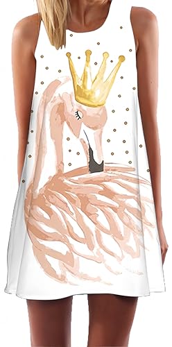 Ocean Plus Mujer Verano Flamenco Camisola Vestido De Playa Top Sin Mangas Trapecio O Corte En A Vestido Oeste (M (EU 36-38), Corona Puntos Flamenco)