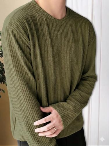 Image of Men's Polyester T-Shirt with Round Neck Long Sleeves Solid Pattern Regular Fit and Standard Length | Mans T Shirts for Casual