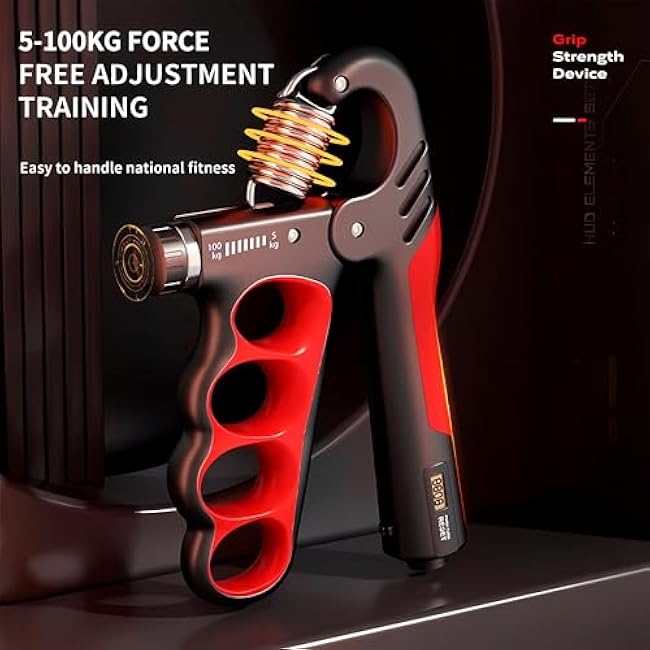 Grip strength trainer, adjustable hand grip strengthener, Durable Adjustable Resistance 5-100KG With Digital Counter, ergonomic design, high-strength spring, perfect hand