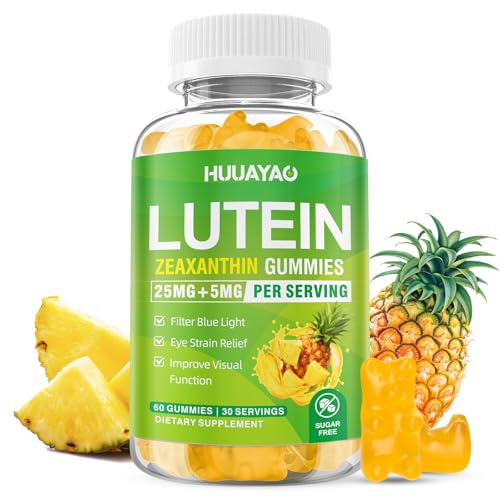 HUUAYAO Lutein Gummies 25mg Lutein and Zeaxanthin Supplements Eye Vitamins Gummies for Support Blue Light Protection Vision & Overall Eye Health Sugar Free Pineapple Flavor 60 Count