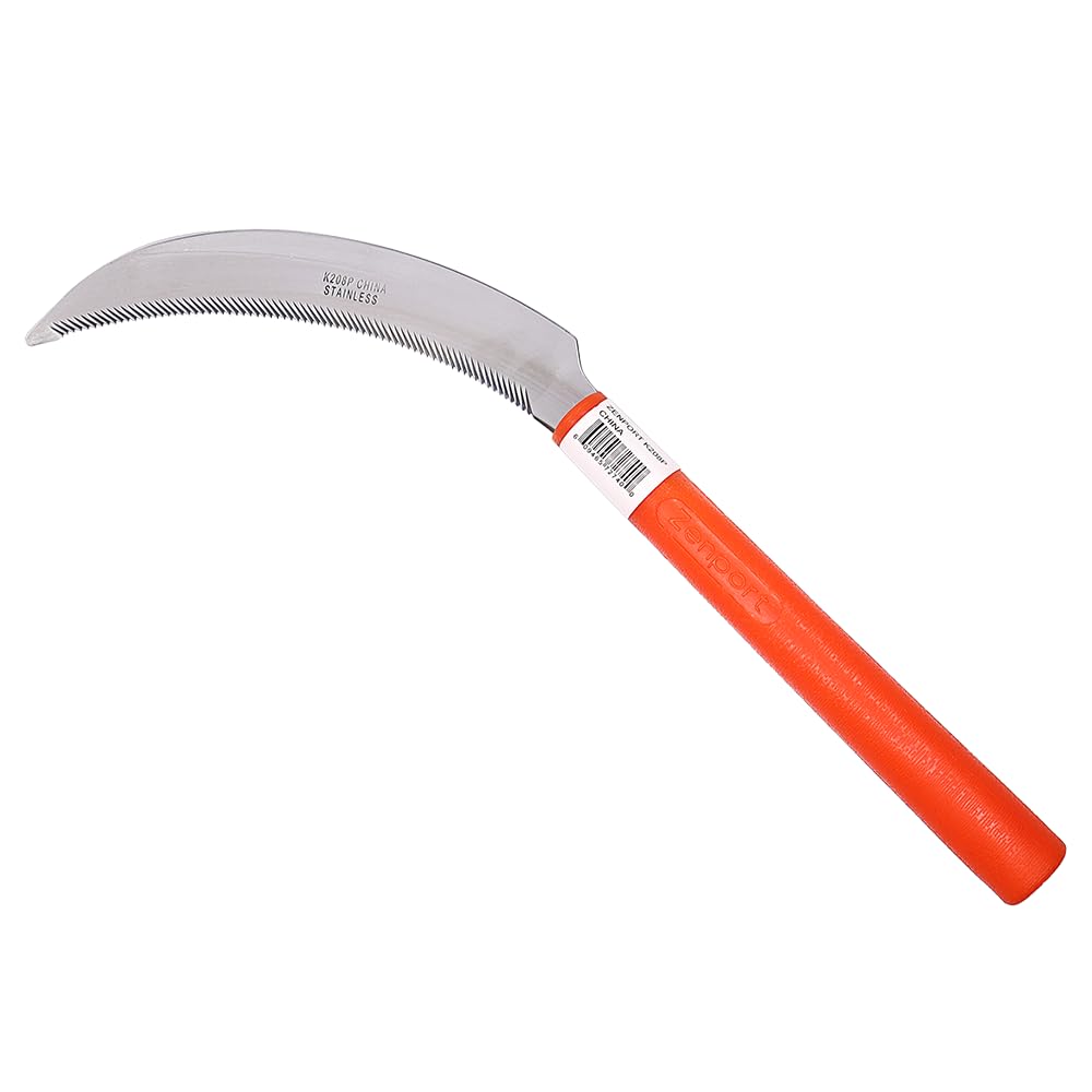 Zenport K208P Harvest Sickle with Plastic Handle, Light Serration, 6.5-Inch Stainless Steel Blade , Orange