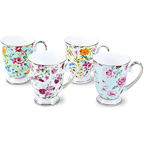 AWHOME Royal Fine Bone China Coffee Mug Assorted colors Tea Cup 11 oz Family Suit (Set of 4, 4-Colour) Cover