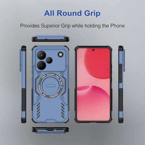Image of amazon basics Back Case Cover for Realme P4 5G | Magnetic Case with Built-in Metal Ring | Supports MagSafe Charger, Wallet & Car Mount | Shockproof Hybrid PC + TPU | Blue
