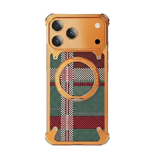 Image of Aluminum Frame Metal Bumper Compatible with iPhone 17 Pro Max | Simple Shield Air Cushion Shockproof | Edge Protection, Minimalist Slim - Black (Frame-Kevlar-Orange, iPhone 17 Air)