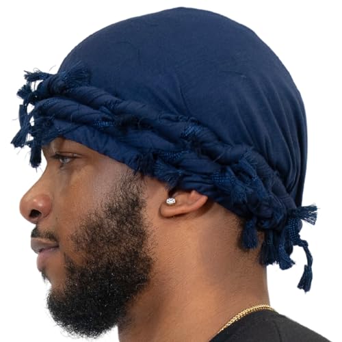 Superior Halo Turban Silk Satin Lined Head Wrap, Pre-Tied Tassel Turban for Men & Women, Turban Durag Wave Cap (Navy)