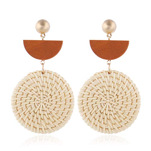 Round Semicircle Geometric Shaped Handwoven Rattan Dangle Earrings Cute Bohemian Lightweight Drop Earring Handmade Rattans Jewelry Accessory for Women