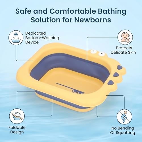 Baignoire pliable bébé portable et multifonctionnelle jaune