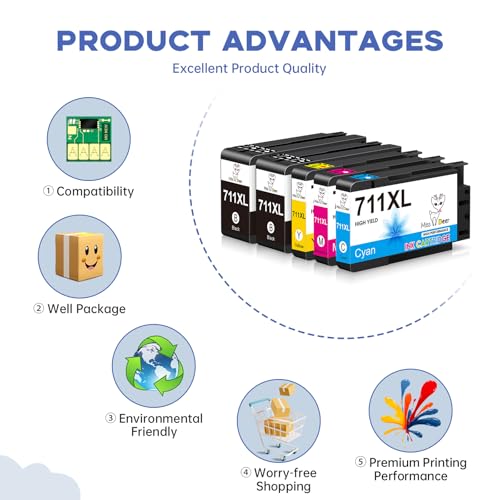 Image of Miss Deer 711XL Ink Cartridges, Compatible Replacement Ink for hp 711 711XL Ink CartridgesNew Version Work for HP DesignJet T100 T120 T125 T130 T520 T525 T530 Printer(80-ml BK / 29-ml C /M /Y)
