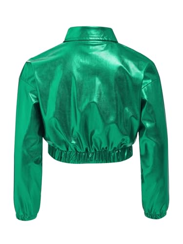 Kids Girls Dance Jacket Metallic Long Sleeve Turn-down Collar with Flap Pockets For Hip Hop Training Dancewear4