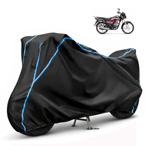 Image of Compatible with Honda CD110 Dream Waterproof Two Wheeler Bike Body Cover Water Resistant, Heavy Duty, UV Rays, Dust & Scratch Protection for All-Modal & Variants (Black,Sky Blue Piping)