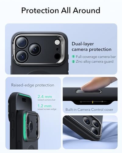 Image of ESR Silicone Case for iPhone 17 Pro, Built-in Camera Stash Stand Compatible with MagSafe, Military-Grade Drop Protection Magnetic Phone Case for iPhone 17 Pro, Cloud Series, Black