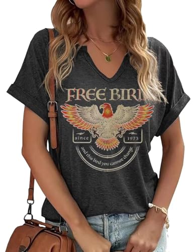 Vintage Rock Band T Shirt for Women Fashion Musical Tees Casual Sexy Notched V-Neck T Shirts Country Music Short Sleeve Tees…