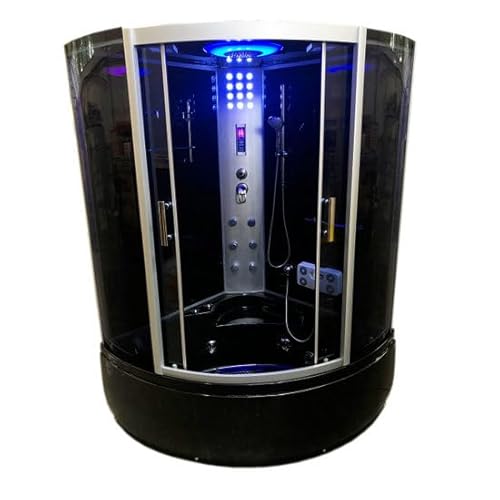 Bagno Italia Duschkabine mit Hydromassage 130 x 130 cm schwarz halbrund 2-Sitzer