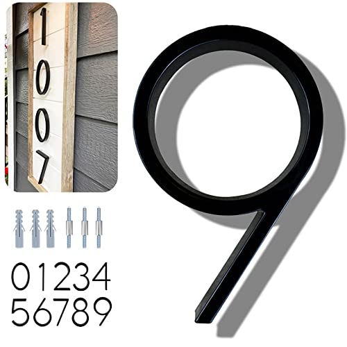5 Inch Floating House Number For Outside - Maximum Rust Protection Modern House Numbers, Zinc Alloy Shadow Number With Nail Kit Decor For Outdoor Garden Door Mailbox Garage Gate, 911 Visibility Signage, Black (9) #TOP2